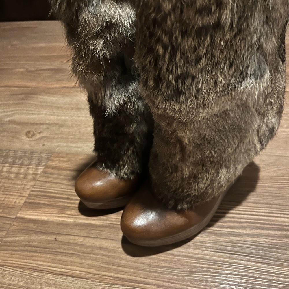 Dolce Vita Brown Rabbit Fur Wedged Heeled Boots
